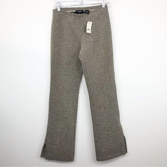Express Black Tan Gold Metallic Shimmer Tweed Knit Stretch Holiday Trouser Pants - Picture 1 of 12